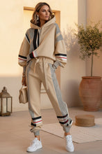 Load image into Gallery viewer, Women's Oversized Color-Block Stripe-Panel Hoodie & Jogger Pants Tracksuit Set