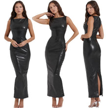 Load image into Gallery viewer, European And American Style Women Dress Autumn New PU Leather Skirt Amazon Split Long Dress