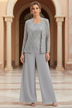 Load image into Gallery viewer, Women's Floral Lace Jacket & Top & Chiffon Wide-Leg Pants Three-Piece Formal Set – 12 Colors US0–14