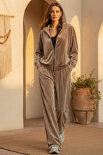 Load image into Gallery viewer, Women's Velvet Zip-Up Hoodie & Wide-Leg Pants Set