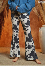 Load image into Gallery viewer, MOCHA COW PRINT FLARED PANTS