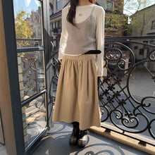 Load image into Gallery viewer, Relaxed A-Line Crushed Pleat Cotton Midi Skirt with Belt