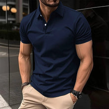 Load image into Gallery viewer, Summer Short Sleeve Polo Shirt Men Solid Color Button Lapel Button Top