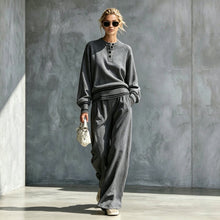 Load image into Gallery viewer, Women's Striped-Trim Henley Top & Wide-Leg Pants Set