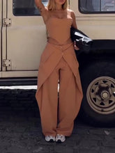 Load image into Gallery viewer, Spaghetti Strap Corset Top & Wide-Leg Pants Set – Camel, XS–2XL