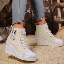 Load image into Gallery viewer, Women's Canvas Wedge Platform Lace-Up Sneakers
