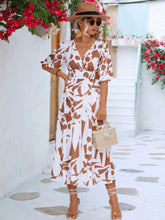 Load image into Gallery viewer, Black White Printed Balloon Sleeve Dress Elegant & Chic Casual Wear For Summer