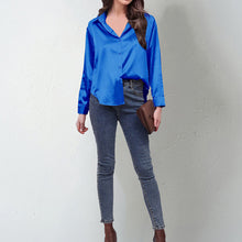 Load image into Gallery viewer, Women’s Satin Lapel Button-Down Blouse