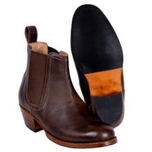 Load image into Gallery viewer, Women's Brown Leather Chelsea Boots | Elastic Pull-On Ankle Boots