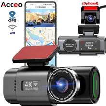 Load image into Gallery viewer, Acceo 4K Ultra HD Dash Cam Dual Lens With WiFi GPS Night Vision Parking Mode Built In
