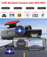Load image into Gallery viewer, Acceo 4K Ultra HD Dash Cam Dual Lens With WiFi GPS Night Vision Parking Mode Built In