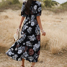 Load image into Gallery viewer, Floral Summer Beach Dress With V Neck Elastic Waist Dresses For Women