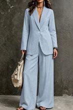 Load image into Gallery viewer, Women's Linen-Look Single-Button Blazer & Wide-Leg Trouser Suit Set
