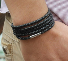 Load image into Gallery viewer, NEW Trendy Black Retro Wrap Long Leather Men Brecelets Bangles Fashion Sporty Chain Link Male Charm Bracelet