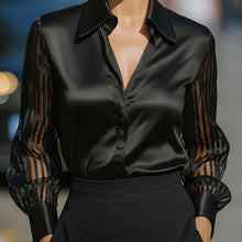 Load image into Gallery viewer, Women’s Satin Lapel Collar Blouse – Sheer Long Sleeve Button-Down Shirt for Office & Spring/Autumn Wear