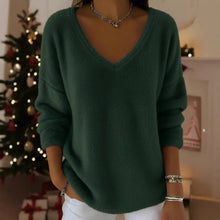 Load image into Gallery viewer, Women’s Plush V Neck Drop Shoulder Pullover Sweater