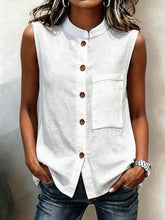 Load image into Gallery viewer, Women's Sleeveless Crop Top with Buttoned Pockets – Solid Color