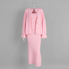 Load image into Gallery viewer, Women's 3-Piece Knit Cardigan, Camisole & Side-Slit Skirt Set