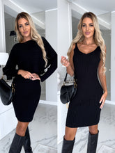 Load image into Gallery viewer, 2pcs Suit Women's Solid Stripe Long-sleeved Top And Tight Suspender Skirt Fashion Autumn Winter Slim Clothing
