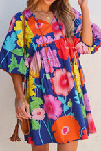 Load image into Gallery viewer, Modern Floral Print Tie Neck Dress Elegant & Timeless Colorful Dress