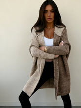 Load image into Gallery viewer, Women’s Color Block Hooded Knitted Cardigan – Plus Size Mid-Length Sweater Coat