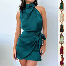 Load image into Gallery viewer, Elegant Halter Neck Dress Fashion Sleeveless Waist-tied Short Dresses For Evening Party Clothing Women