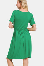 Load image into Gallery viewer, Surplice Short Sleeve Brushed DTY Dress – Elegant, Chic Surplice Neckline, Soft Brushed Fabric, Perfect for Day-to-Night Wear