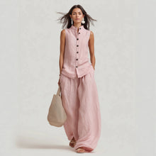 Load image into Gallery viewer, Women's Stand Collar Sleeveless Top & High-Waist Wide-Leg Pants Set