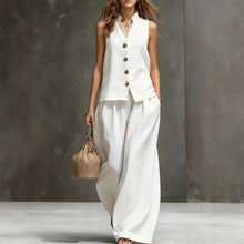 Load image into Gallery viewer, Women's Sleeveless Vest & Wide-Leg Pants Two-Piece Set – Cotton Linen