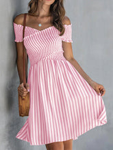 Load image into Gallery viewer, Women's Off-Shoulder Striped Waist-Cinching Midi Dress