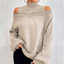 Load image into Gallery viewer, Women's Cold Shoulder Sweater - High Neck Cut Out Pullover Long Sleeve