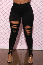 Load image into Gallery viewer, Denim Pencil Pants Slim Long Trousers Ripped Hole Stretch Feet Pants Female