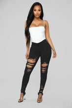 Load image into Gallery viewer, Denim Pencil Pants Slim Long Trousers Ripped Hole Stretch Feet Pants Female
