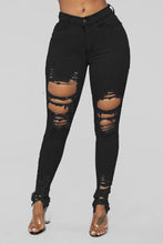 Load image into Gallery viewer, Denim Pencil Pants Slim Long Trousers Ripped Hole Stretch Feet Pants Female