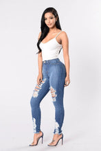 Load image into Gallery viewer, Denim Pencil Pants Slim Long Trousers Ripped Hole Stretch Feet Pants Female