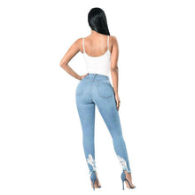 Load image into Gallery viewer, Denim Pencil Pants Slim Long Trousers Ripped Hole Stretch Feet Pants Female