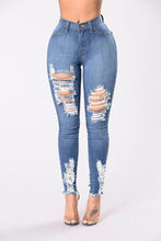 Load image into Gallery viewer, Denim Pencil Pants Slim Long Trousers Ripped Hole Stretch Feet Pants Female
