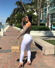 Load image into Gallery viewer, Denim Pencil Pants Slim Long Trousers Ripped Hole Stretch Feet Pants Female