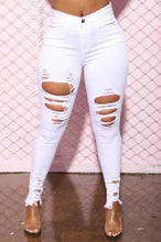Load image into Gallery viewer, Denim Pencil Pants Slim Long Trousers Ripped Hole Stretch Feet Pants Female