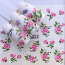 Load image into Gallery viewer, Designer Water Transfer Tips Nail Art Pink Rose Flower Sticker Decals Women Beauty Wedding Nails Love Nail Art Decoration Pop Art Nail Stickers Sexy Girl Designs Comics Water Transfer Decals Manicure DIY Lips Nail Art Decorations Slider Nail Art Stickers