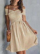 Load image into Gallery viewer, Women's Off-Shoulder Striped Waist-Cinching Midi Dress