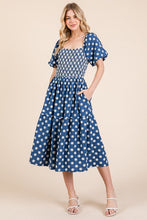 Load image into Gallery viewer, New Floral Embroidered Smocked Puff Sleeve Tiered Midi Dress For Women – Elegant, Romantic, Feminine, and Stylish Midi Dress with Floral Embroidery