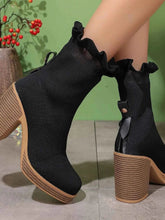 Load image into Gallery viewer, Stylish Ruffled Trim : Chunky Heel Boots