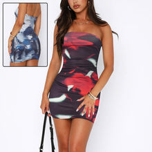 Load image into Gallery viewer, Women's Tube Top Printed Pleated Pullover Hip Wrap Short Dress