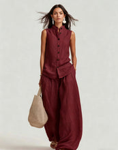 Load image into Gallery viewer, Women's Stand Collar Sleeveless Top & High-Waist Wide-Leg Pants Set