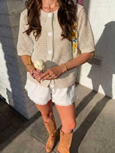 Load image into Gallery viewer, Women's Hollow-Out Knit Cardigan – Open Front, Short Sleeve, Solid Color