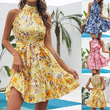 Load image into Gallery viewer, New Flowers Print Halterneck Dress Summer Fashion Temperament Lace-up Ruffled Dresses For Women