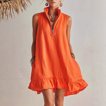 Load image into Gallery viewer, Women's Casual Loose Half-Zip Sleeveless Dress with Ruffle Hem