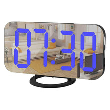 Load image into Gallery viewer, Digital Alarm Clock Digital Clock Large Display LED Alarm Electric Clocks Mirror Surface 3 Levels Brightness Dual USB LED Curved Surface Mirror Electronic Table Clock Large Screen Snooze Desktop Clock For Home Decoration