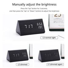 Load image into Gallery viewer, Digital Clock LED Wooden Alarm Clock Digital Alarm Clock with Wooden Electronic LED Time Display 3 Alarm Settings Humidity & Temperature Detect Wood Made Electric Clocks Table Sound Control Electronic Clocks Desktop USB/AAA Powered Home Table Decor